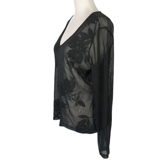 Vintage 90s/Y2K The Limited Black and White Floral Mesh Long Sleeve Tee XL - Picture 3 of 6